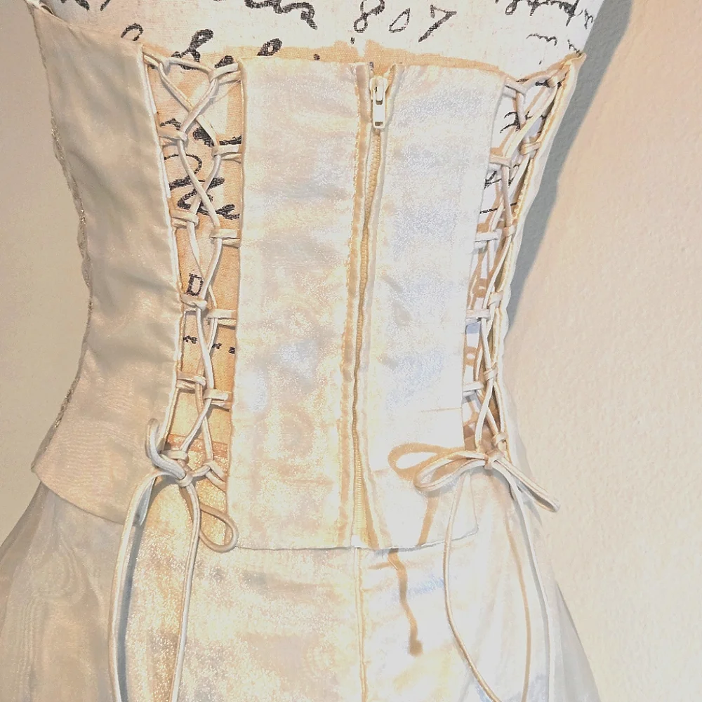 Y2K Creamy Pale Yellow & Gold Thread Organza Corset 2 Piece Prom Dress *READ* - Picture 6 of 11